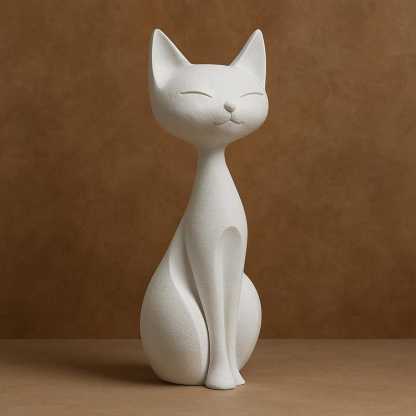 Minimalist Cat Statue – Modern White Cat Figurine for Home Decor, Nordic Style Sculpture