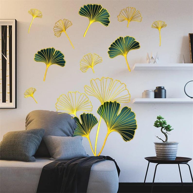 Ginkgo Leaf Wall Stickers, Simple Plant Removable Art Decoration