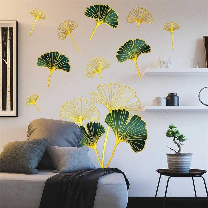 Ginkgo Leaf Wall Stickers, Simple Plant Removable Art Decoration