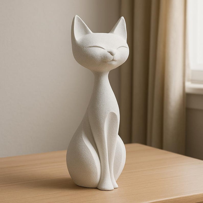 Minimalist Cat Statue – Modern White Cat Figurine for Home Decor, Nordic Style Sculpture