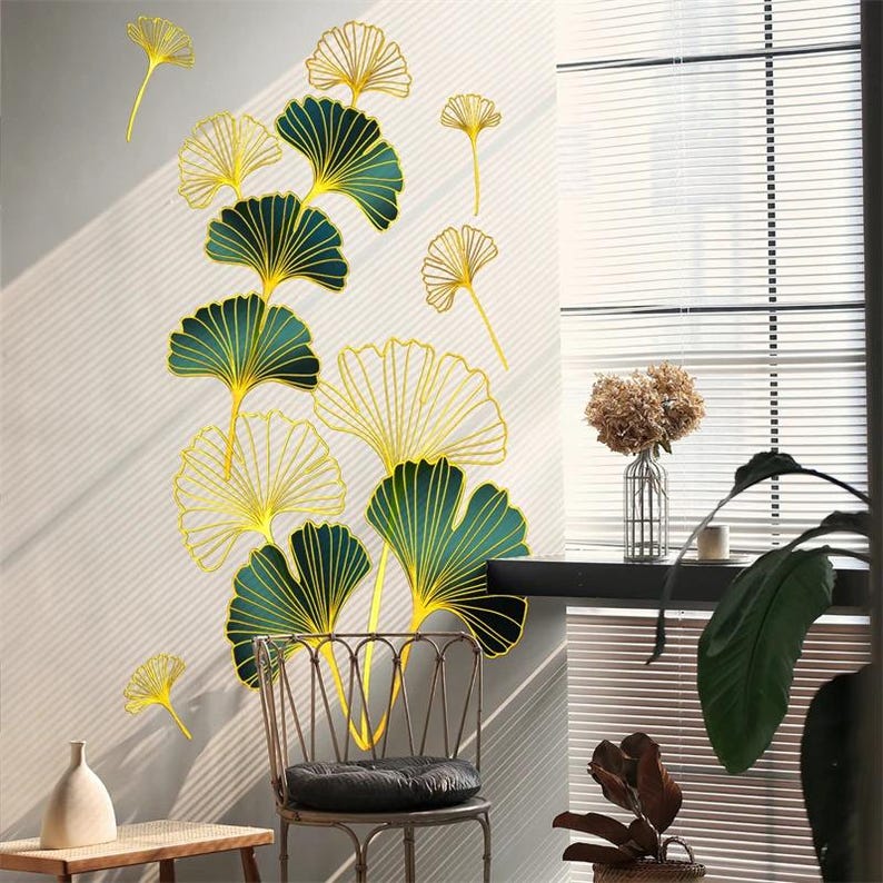 Ginkgo Leaf Wall Stickers, Simple Plant Removable Art Decoration