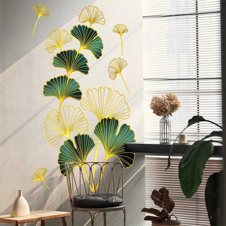 Ginkgo Leaf Wall Stickers, Simple Plant Removable Art Decoration