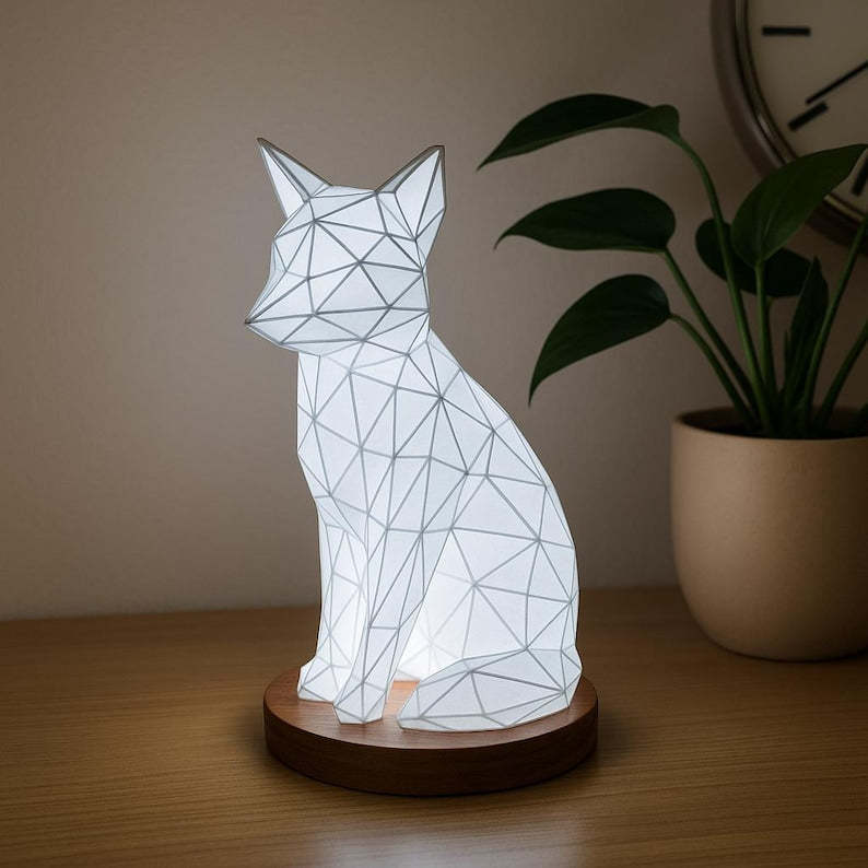 Geometric Fox Lamp – 3D Printed Polygonal LED Decorative Lamps for Home
