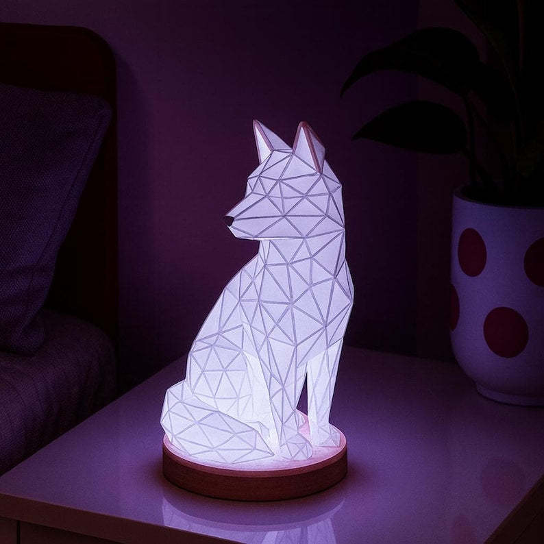 Geometric Fox Lamp – 3D Printed Polygonal LED Decorative Lamps for Home