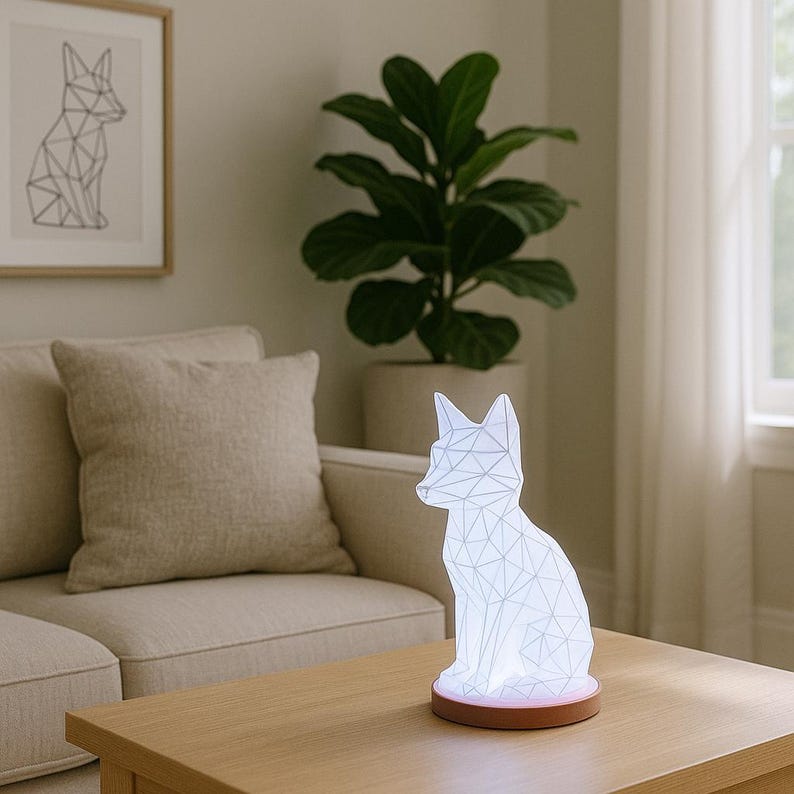 Geometric Fox Lamp – 3D Printed Polygonal LED Decorative Lamps for Home