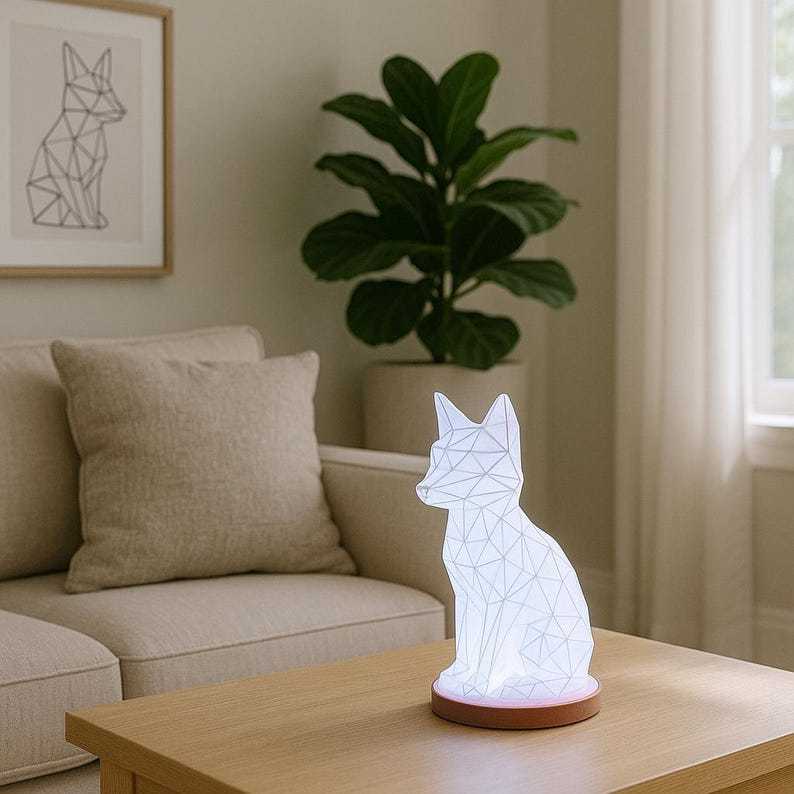 Geometric Fox Lamp – 3D Printed Polygonal LED Decorative Lamps for Home
