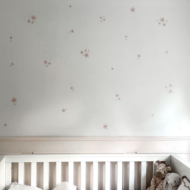 Watercolor Flower Wall Stickers, Pink Flower Removable Decor