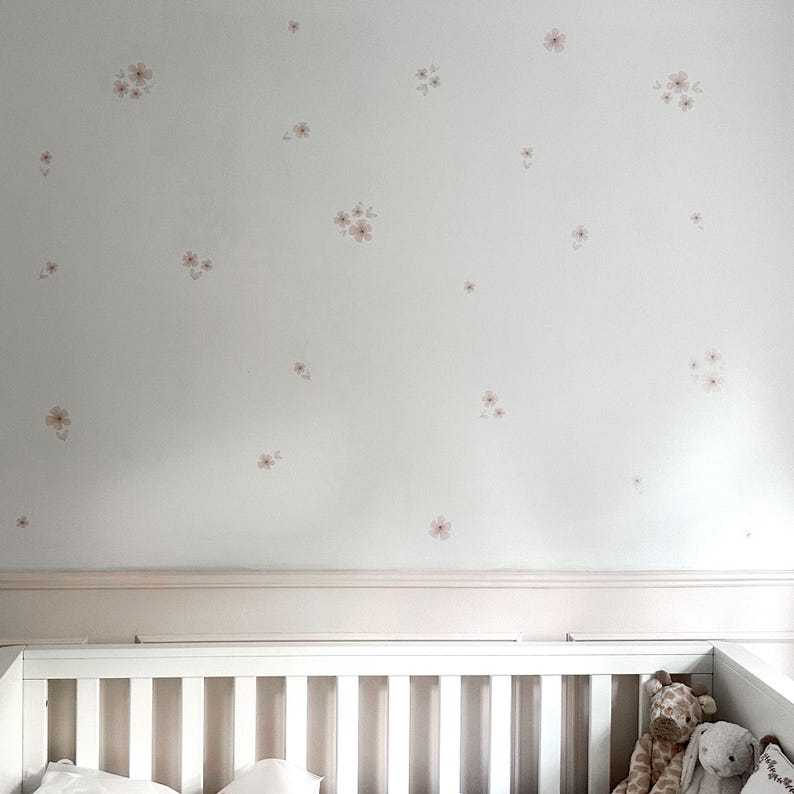 Watercolor Flower Wall Stickers, Pink Flower Removable Decor