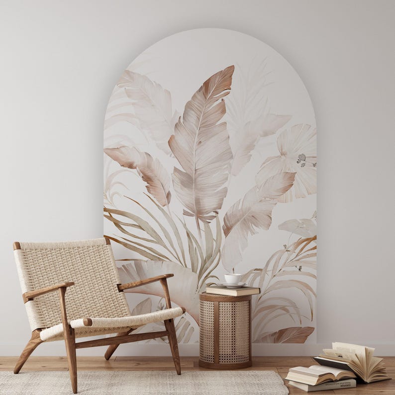 Bohemian-style tropical arched wall sticker, palm leaf pattern decoration