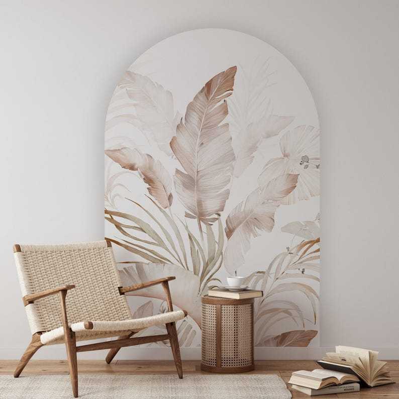 Bohemian-style tropical arched wall sticker, palm leaf pattern decoration