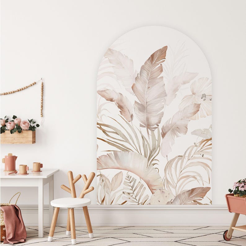 Bohemian-style tropical arched wall sticker, palm leaf pattern decoration