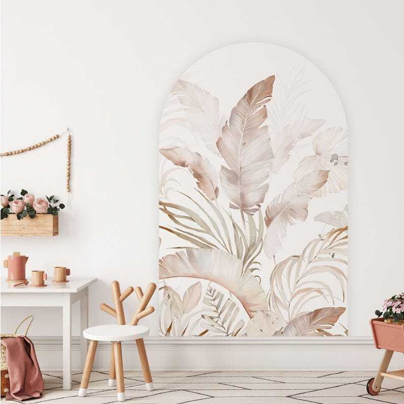 Bohemian-style tropical arched wall sticker, palm leaf pattern decoration