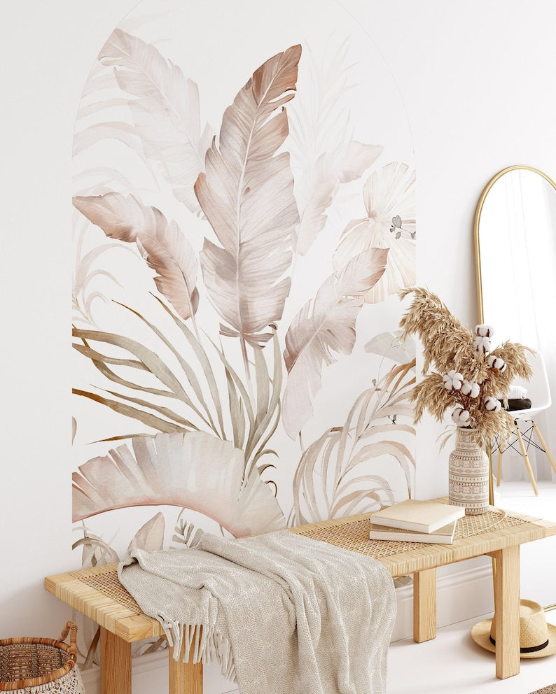 Bohemian-style tropical arched wall sticker, palm leaf pattern decoration