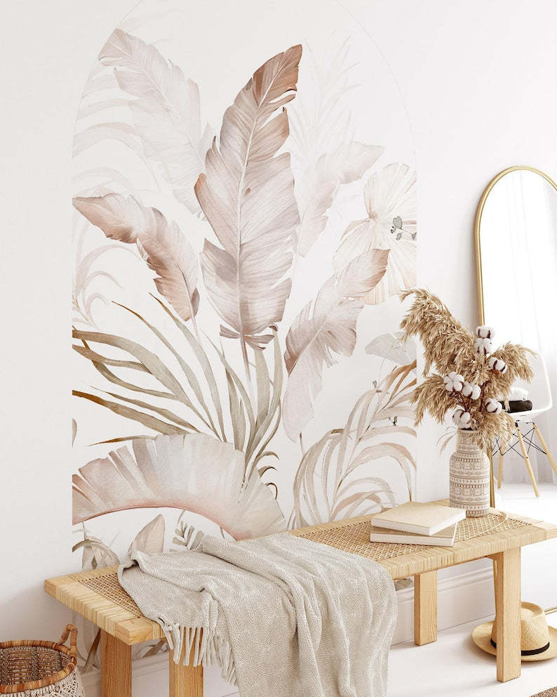 Bohemian-style tropical arched wall sticker, palm leaf pattern decoration