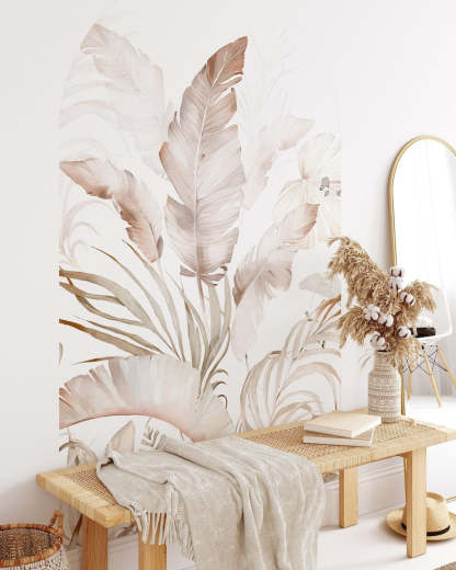 Bohemian-style tropical arched wall sticker, palm leaf pattern decoration