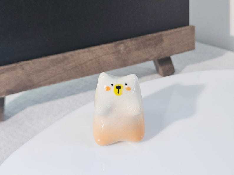 Ceramic Cat Figurine Whimsical Desktop Decor Small Size