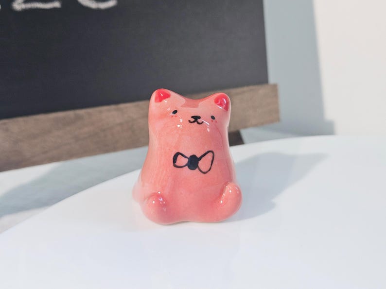 Ceramic Cat Figurine Whimsical Desktop Decor Small Size