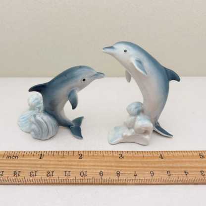 Handcrafted Ceramic Dolphin Figurine Set of 3 • Ocean Decor • Blue White Mini Dolphin Sculptures • Coastal Sea Life Gift for Collectors