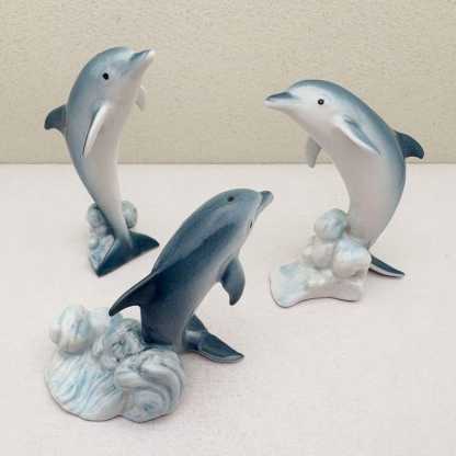 Handcrafted Ceramic Dolphin Figurine Set of 3 • Ocean Decor • Blue White Mini Dolphin Sculptures • Coastal Sea Life Gift for Collectors