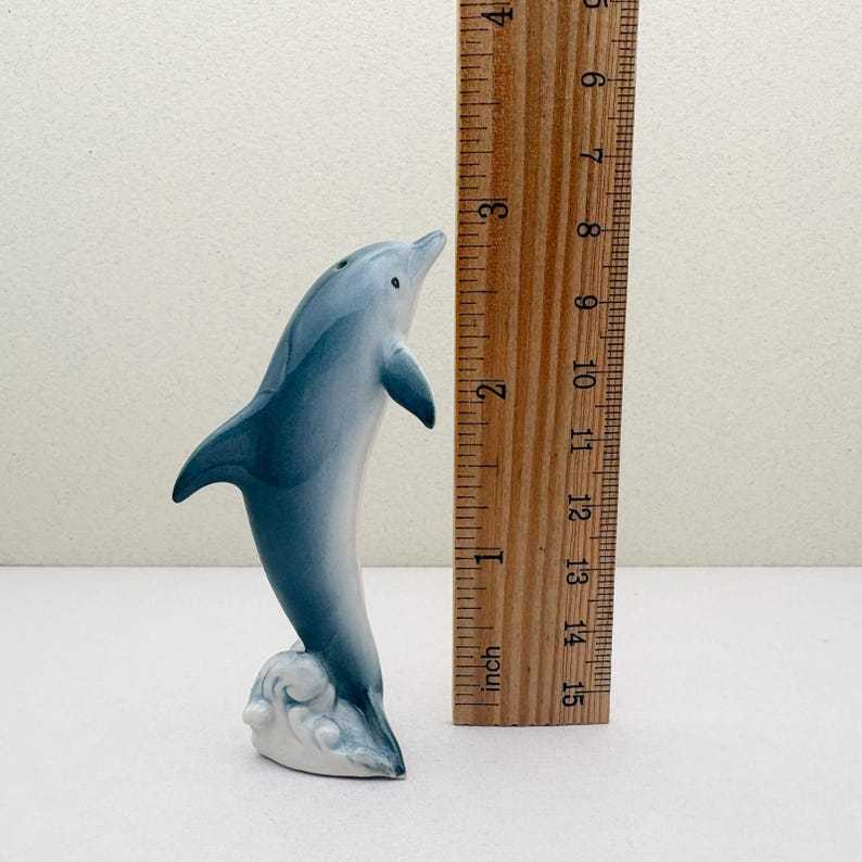 Ceramic Dolphin Figurine Set of 3 Ocean Decor Blue White