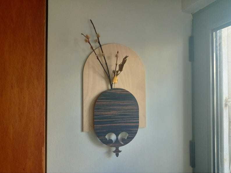 Modern Farmhouse Wall Decor, Vertical Hanging Wandvase Ebony Wood Bud Vase Wall Art, New Home Homeowner Gift, Wooden Cozy Rustic Decorations