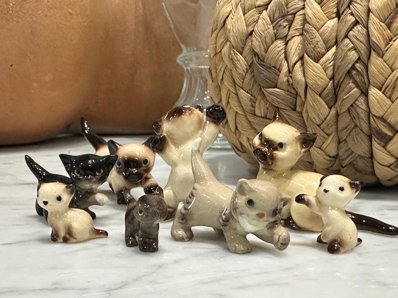 Miniature Cat and Kitten Figurines  Ceramic Animals