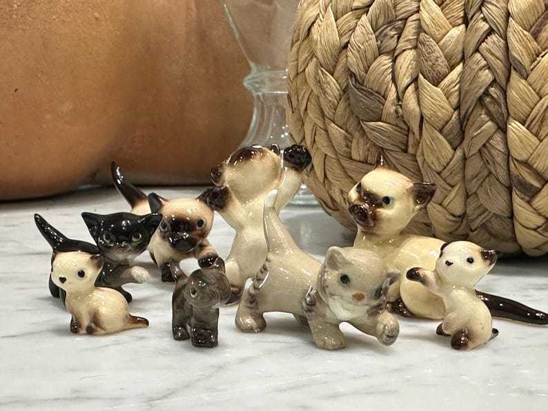 Miniature Cat and Kitten Figurines  Ceramic Animals
