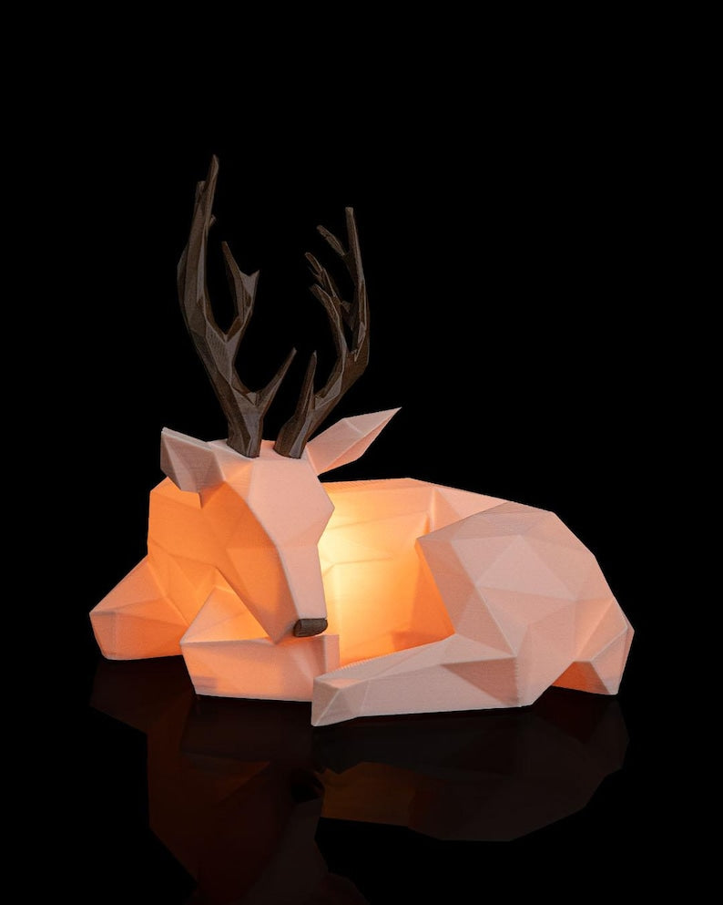 Low Poly Reindeer Night Light – 3D Printed Deer Decorative Lamps