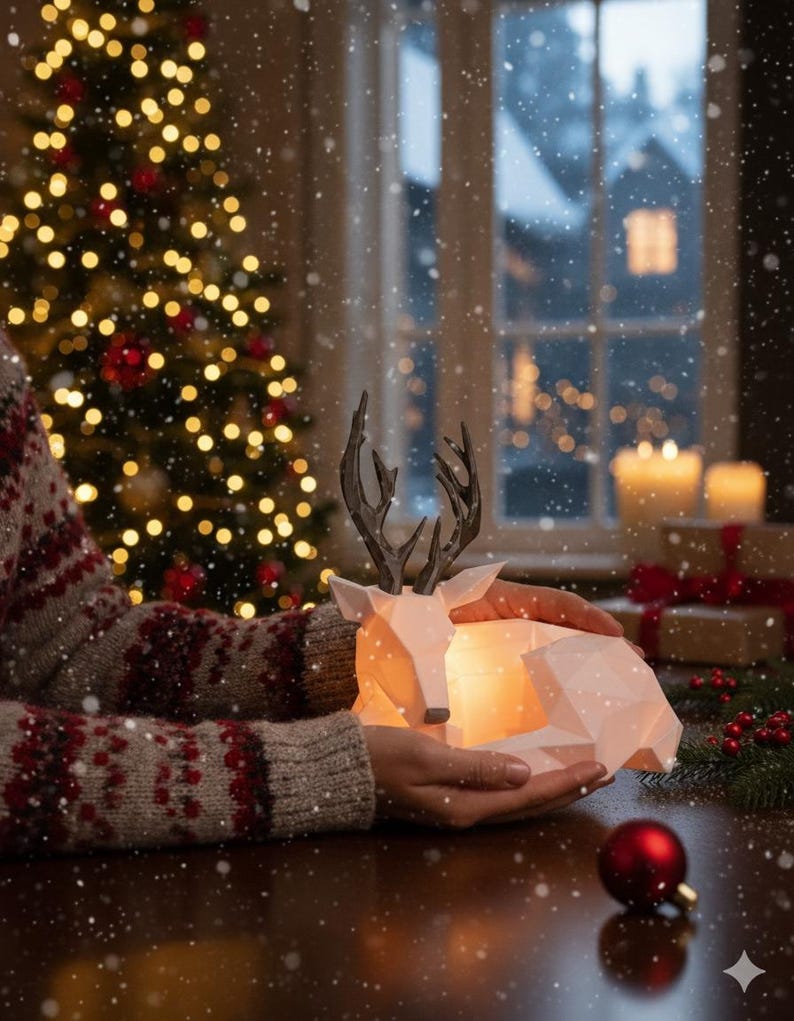 Low Poly Reindeer Night Light – 3D Printed Deer Decorative Lamps