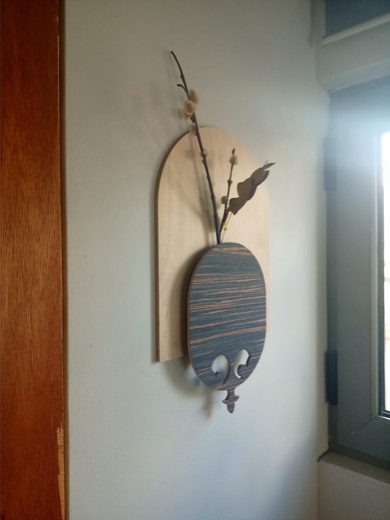 Modern Farmhouse Wall Decor, Vertical Hanging Wandvase Ebony Wood Bud Vase Wall Art, New Home Homeowner Gift, Wooden Cozy Rustic Decorations