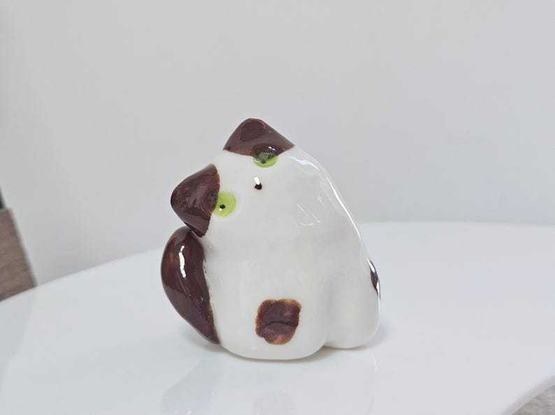 Ceramic Cat Figurine Whimsical Desktop Decor Small Size