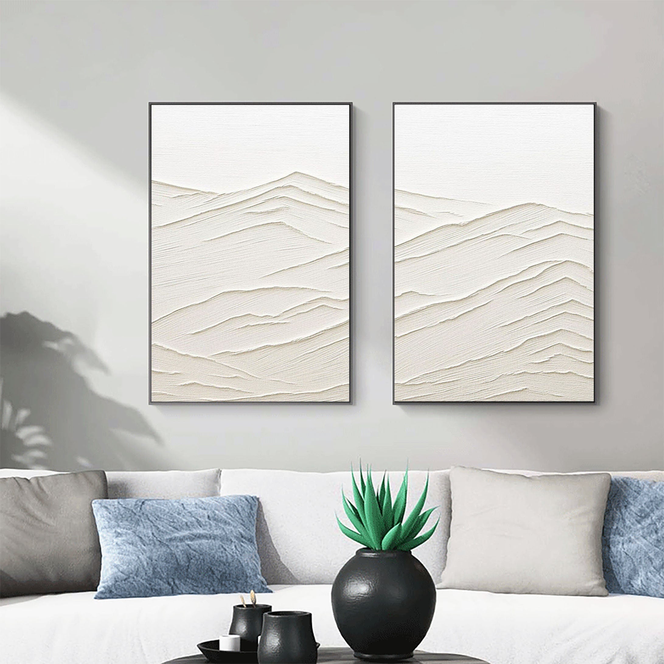 Whispering Horizons Set of 2 Minimalist White Abstract Wall Art