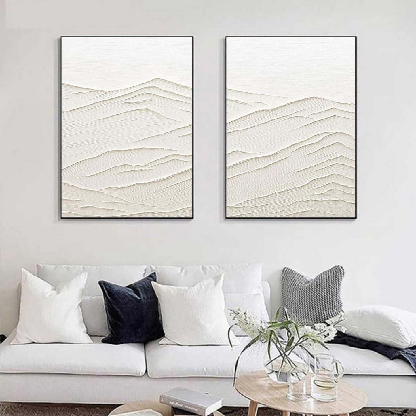 Whispering Horizons Set of 2 Minimalist White Abstract Wall Art