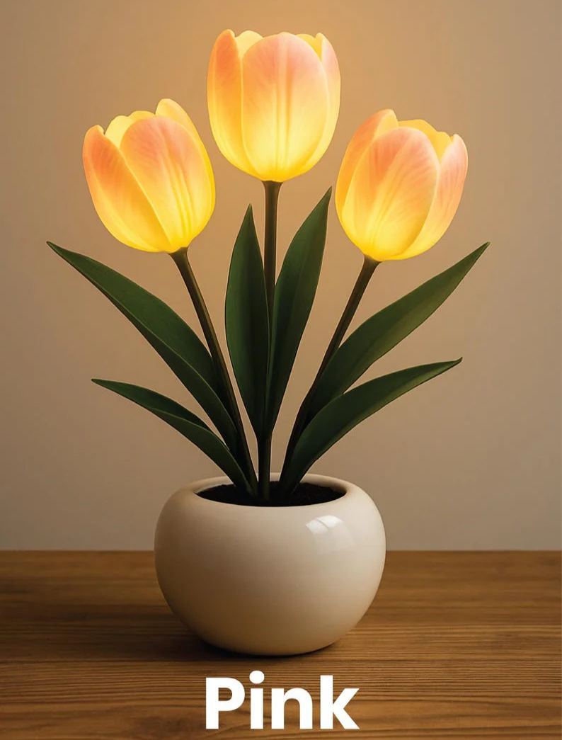LED Tulip Night Light – USB Desk Lamp, Room Decor