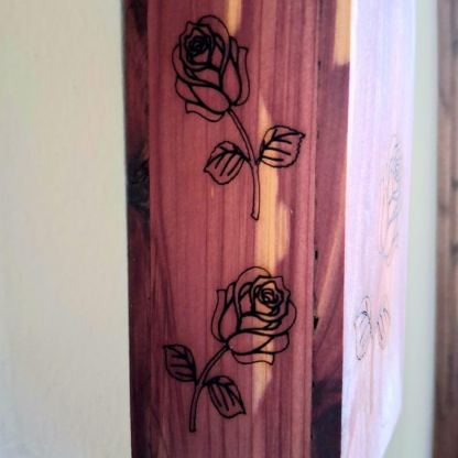 Wall Pocket Vase – Handmade Aromatic Cedar Wall Vase with Laser-Engraved Roses • Rustic Wood Wall Pocket Décor