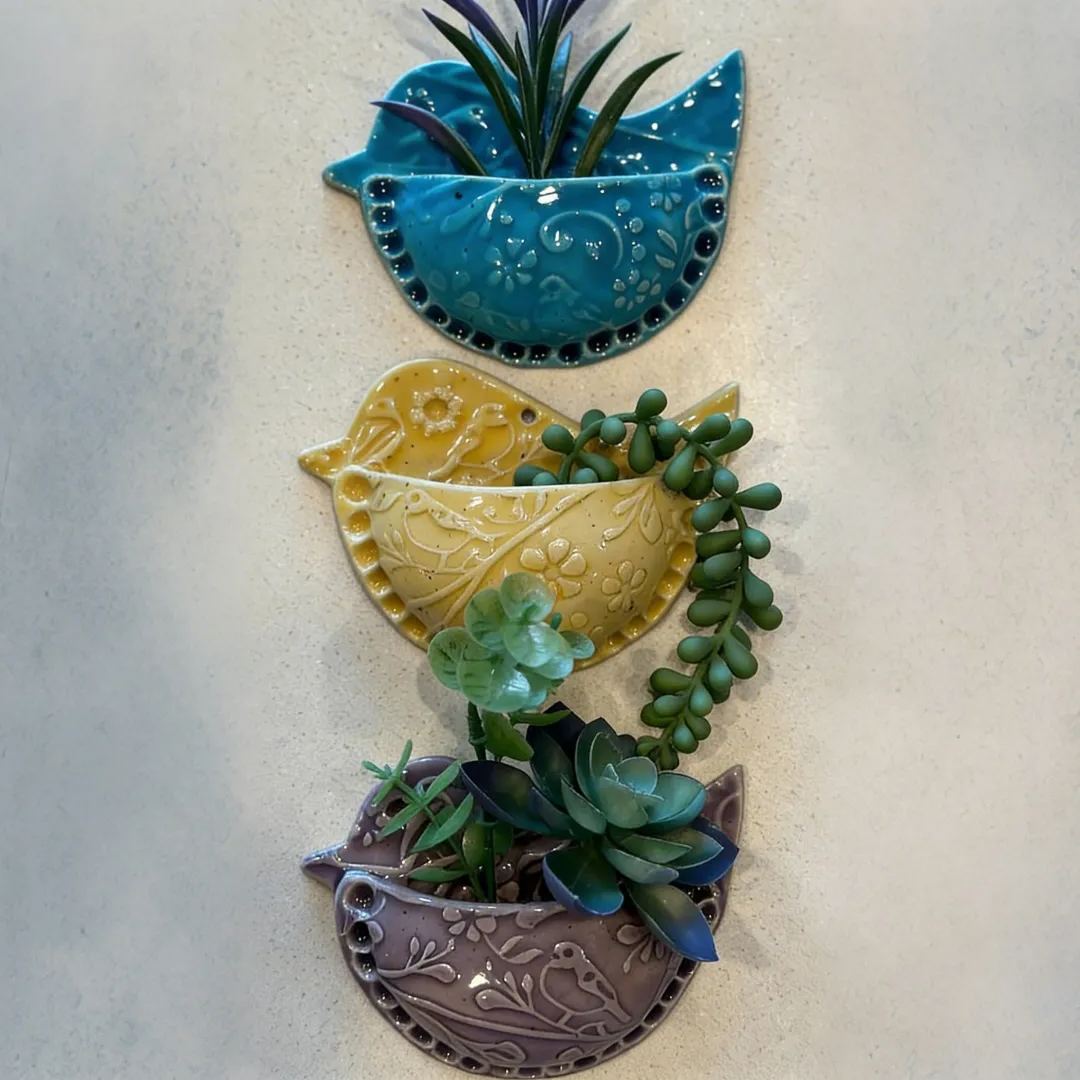 Bird Shaped Air Plant Wall Pocket Small Ceramic Vase Holder