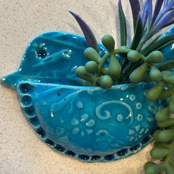Bird Shaped Air Plant Wall Pocket / Small Wall Vase Planter Holder / Cute Ceramics Decor nClay, Air Fern - 3 1/2" x 5” Msg w/color request