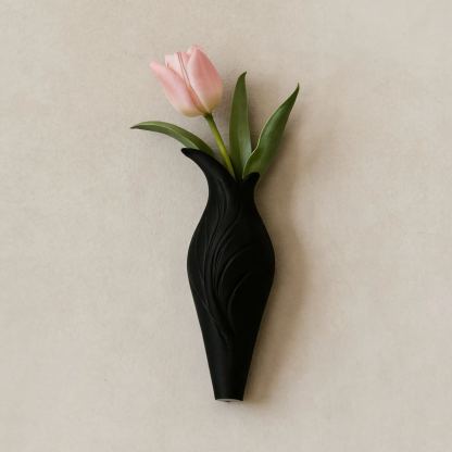 3D Printed Black Leaf Textured Wall Vase
