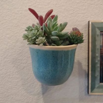 Ceramic Wall Pocket, Ceramic Vase, Ceramic Wall Vase, Ceramic Wall Sconce, Hanging Plant Holder, Simplicity Turquoise Rain