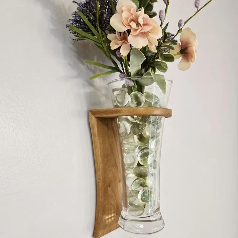 Minimalist Cherry Wood Wall Hanging Vase