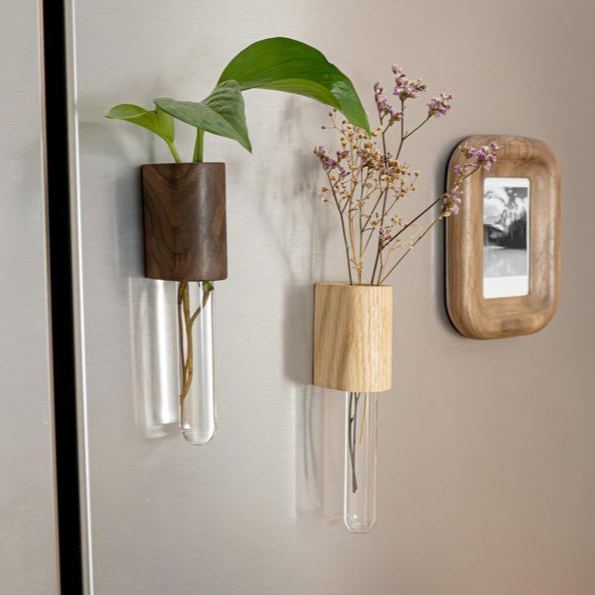 Magnetic Propagation Vase Wood Test Tube Vase Walnut or Oak