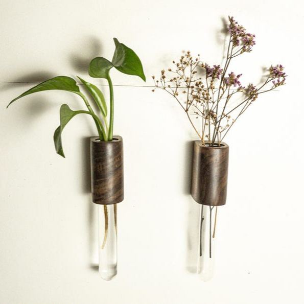 Magnetic Propagation Vase Wood Test Tube Vase Walnut or Oak