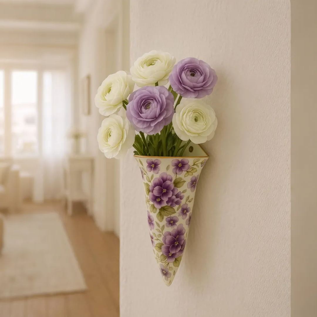 Wall Pocket Vase Vintage Purple Floral Cottagecore Decor