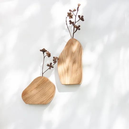 Ensemble de vases muraux - Vase géométrique - Ensemble de vases en bois de chêne - Vase à fleurs sèches - Vase bourgeons modernes - Vase minimaliste - Vase suspendu - Vase ondulé