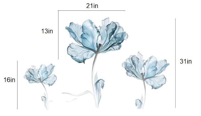Blue Flower Wall Stickers, Removable Plant and Floral Decor