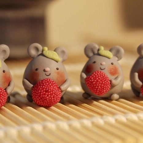 Polymer Clay Mouse Figurine Raspberry Leaf Hat