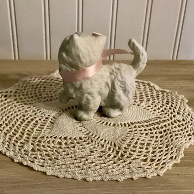Vintage  White Persian Cat Ceramic Figurine