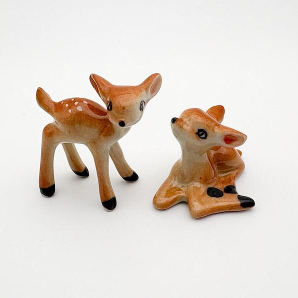 Woodland Charm Mini Ceramic Fawn Figurine Set Deer