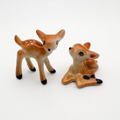 Woodland Charm Mini Ceramic Fawn Figurine Set Deer
