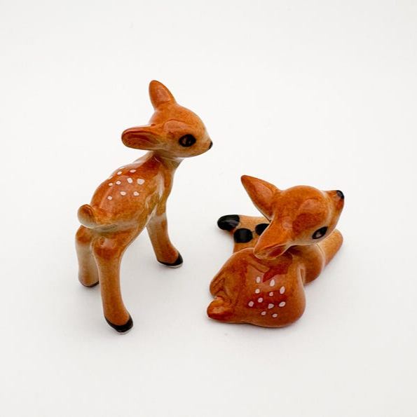 Woodland Charm Mini Ceramic Fawn Figurine Set Deer